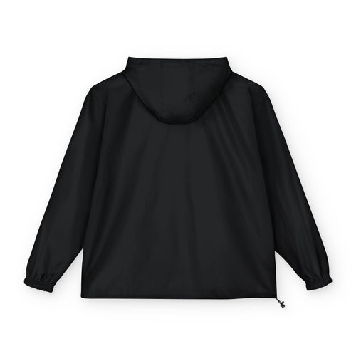 Black Packable Anorak Jacket with Minimal Floral Patch