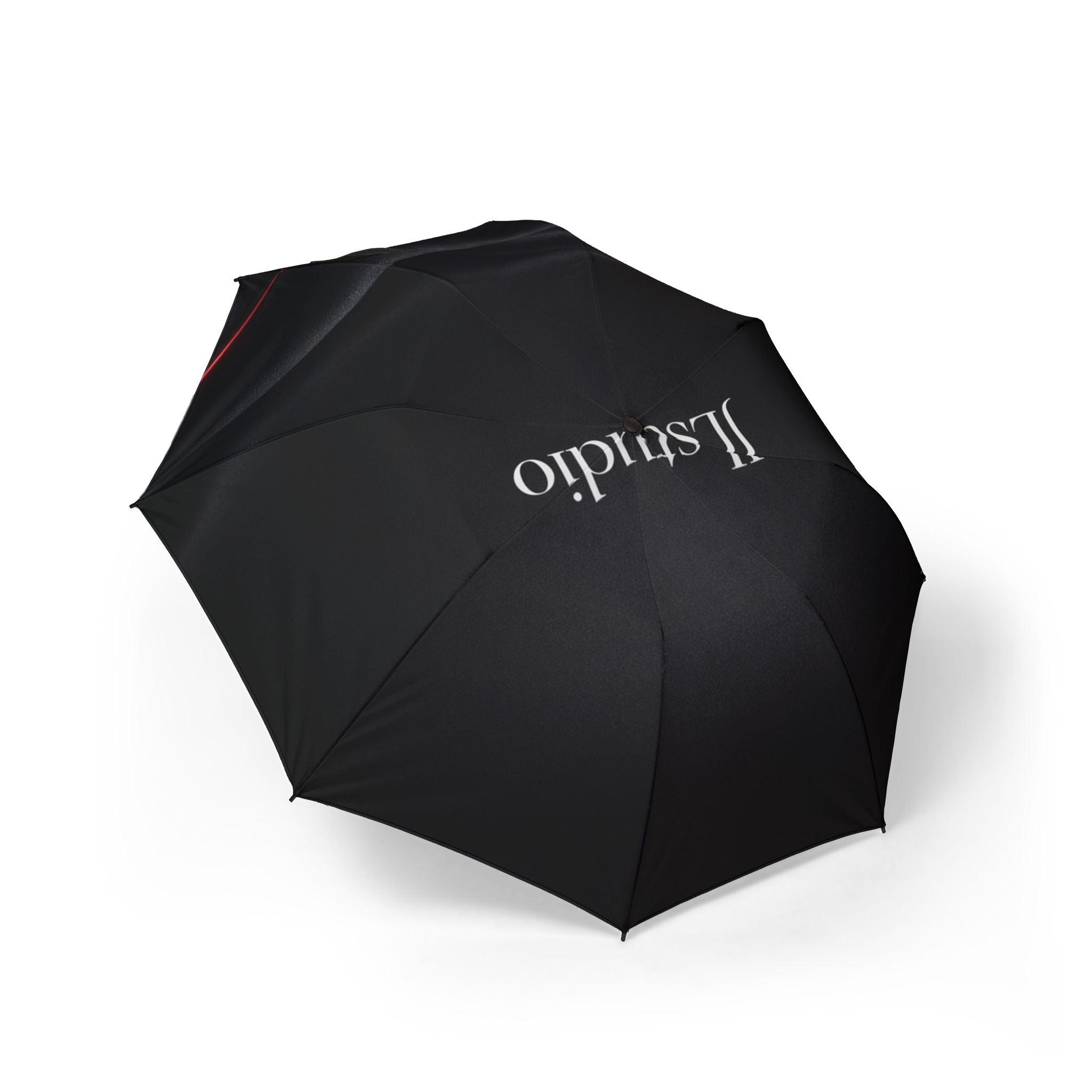 Semi-Automatic Foldable Umbrella — Compact Black Travel Umbrella with "Il Studio" Logo